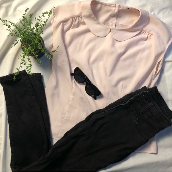 Review Tops - Blush pink Peter Pan collared, button backed shirt from Review